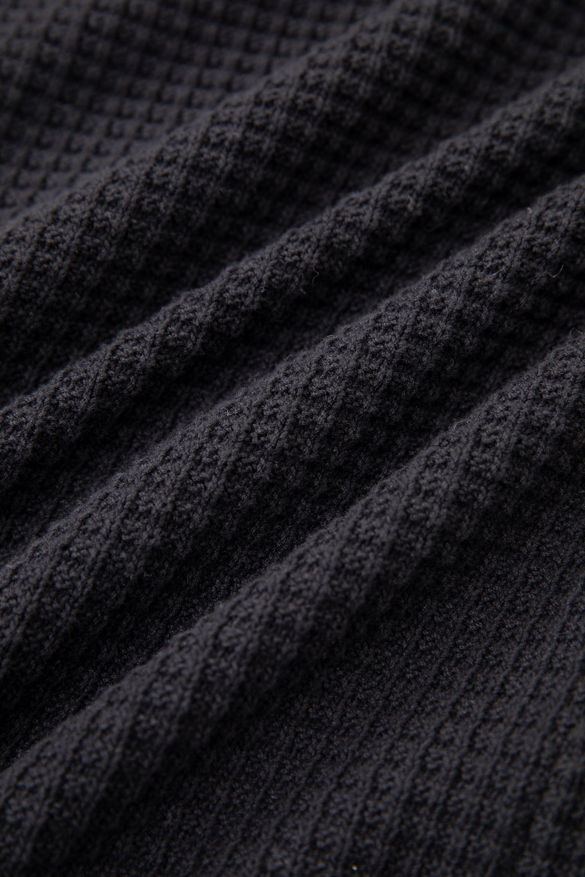 Waffle Knit Zip-Up Hoodie - Black