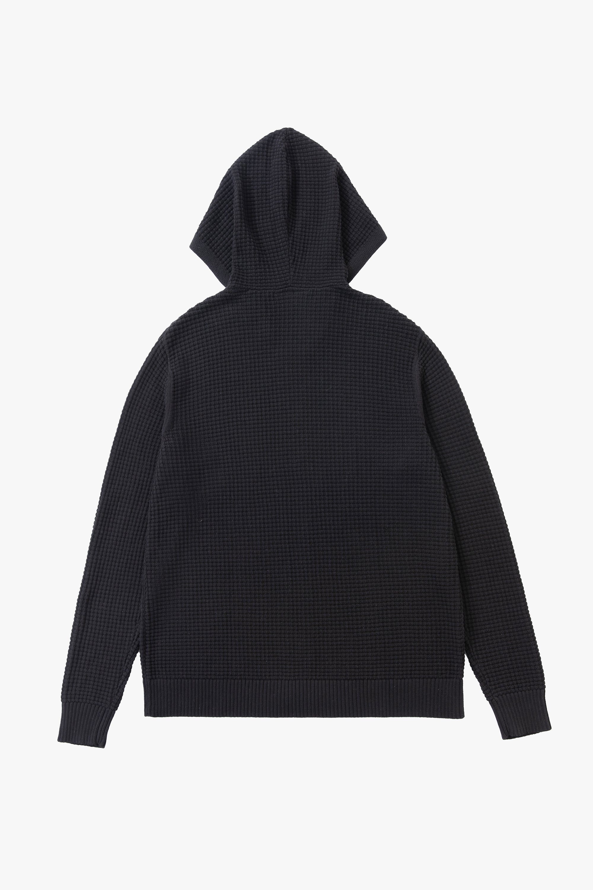 Waffle Knit Zip-Up Hoodie - Black