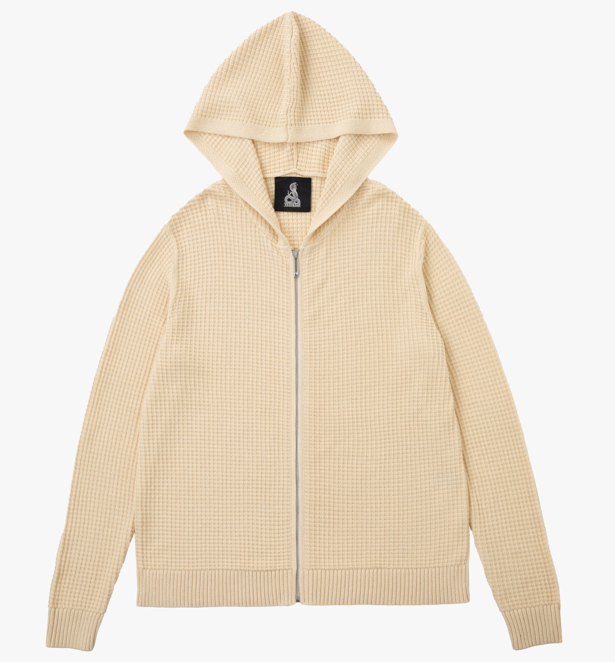 Waffle Knit Zip-Up Hoodie - Brown